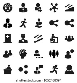 Flat vector icon set - student vector, manager, man, stairways run, client, speaking, social media, group, doctor, head bandage, medical room, share, login, consumer