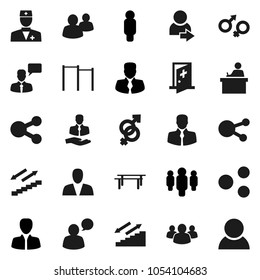 Flat vector icon set - student vector, manager, man, horizontal bar, stairways run, client, speaking, social media, group, doctor, gender sign, medical room, share, login, consumer