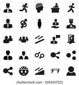 Flat vector icon set - student vector, manager, man, horizontal bar, stairways run, client, speaking, social media, group, doctor, gender sign, head bandage, medical room, share, consumer