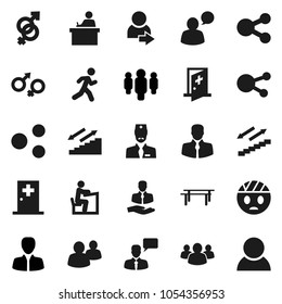 Flat vector icon set - student vector, manager, man, horizontal bar, stairways run, client, speaking, social media, group, gender sign, head bandage, medical room, doctor, share, login, consumer
