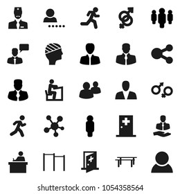 Flat vector icon set - student vector, manager, man, horizontal bar, run, client, speaking, social media, group, gender sign, head bandage, medical room, doctor, share, login, consumer