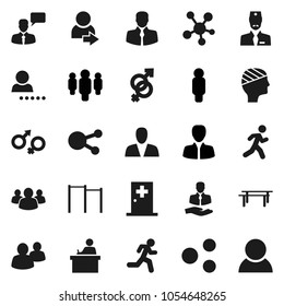 Flat vector icon set - student vector, manager, man, horizontal bar, run, client, speaking, social media, group, gender sign, head bandage, medical room, doctor, share, login, consumer