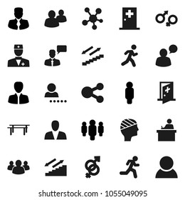 Flat vector icon set - student vector, manager, man, horizontal bar, stairways run, speaking, social media, group, doctor, gender sign, head bandage, medical room, share, login, consumer