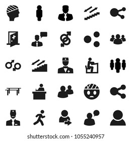 Flat vector icon set - student vector, manager, man, horizontal bar, stairways run, speaking, social media, group, doctor, gender sign, head bandage, medical room, share, login, consumer