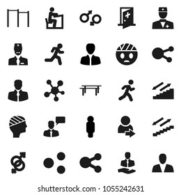 Flat vector icon set - student vector, manager, man, horizontal bar, stairways run, client, speaking, social media, doctor, gender sign, head bandage, medical room, share, login, consumer