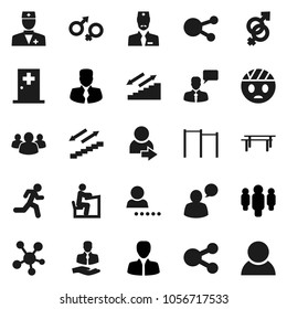 Flat vector icon set - student vector, manager, man, horizontal bar, stairways run, client, speaking, social media, group, doctor, gender sign, head bandage, medical room, share, login, consumer