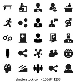 Flat vector icon set - student vector, manager, man, horizontal bar, stairways run, speaking, social media, group, doctor, gender sign, head bandage, medical room, share, login, consumer