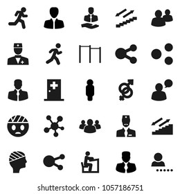 Flat vector icon set - student vector, manager, man, horizontal bar, stairways run, client, speaking, social media, group, doctor, gender sign, head bandage, medical room, share, login