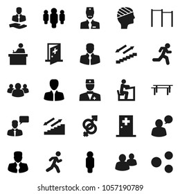 Flat vector icon set - student vector, manager, man, horizontal bar, stairways run, client, speaking, group, doctor, gender sign, head bandage, medical room, share