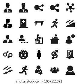 Flat vector icon set - student vector, manager, man, horizontal bar, stairways run, speaking, social media, group, doctor, gender sign, head bandage, medical room, share, login, consumer