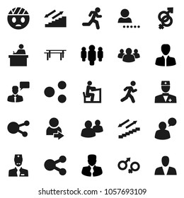 Flat vector icon set - student vector, manager, man, horizontal bar, stairways run, speaking, social media, group, doctor, gender sign, head bandage, share, login, consumer