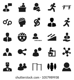 Flat vector icon set - student vector, manager, man, horizontal bar, stairways run, client, speaking, social media, group, doctor, gender sign, head bandage, login, consumer