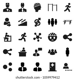 Flat vector icon set - student vector, manager, man, horizontal bar, stairways run, speaking, social media, group, doctor, gender sign, head bandage, medical room, share, login