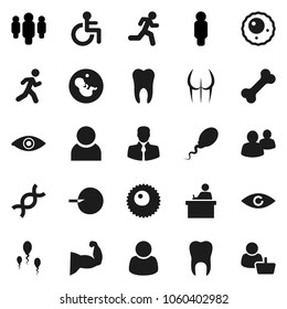 Flat vector icon set - student vector, man, muscule hand, buttocks, bone, run, client, group, disabled, eye, dna, pregnancy, insemination, sperm, ovule, tooth, user, customer