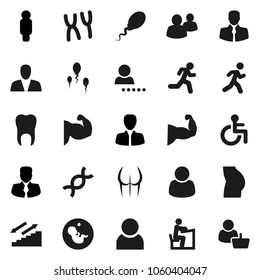 Flat vector icon set - student vector, manager, man, muscule hand, buttocks, stairways run, client, group, disabled, dna, pregnancy, chromosomes, sperm, tooth, user, login, consumer, customer