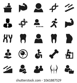 Flat vector icon set - student vector, manager, muscule hand, buttocks, stairways run, bone, client, group, disabled, dna, chromosomes, ovule, tooth, user, login, consumer, customer