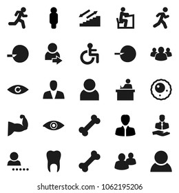Flat vector icon set - student vector, manager, man, muscule hand, stairways run, bone, client, group, disabled, eye, insemination, ovule, tooth, user, login, consumer