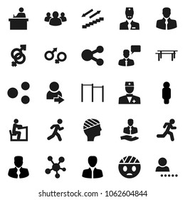 Flat vector icon set - student vector, manager, man, horizontal bar, stairways run, client, speaking, social media, group, doctor, gender sign, head bandage, share, login