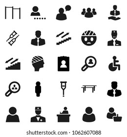 Flat vector icon set - student vector, manager, man, personal information, horizontal bar, stairways run, client, speaking, group, disabled, doctor, crutches, head bandage, user, login, search
