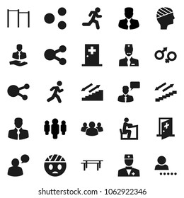 Flat vector icon set - student vector, manager, man, horizontal bar, stairways run, client, speaking, social media, group, doctor, gender sign, head bandage, medical room, share, login