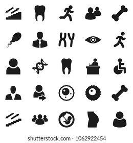 Flat vector icon set - student vector, buttocks, stairways run, bone, client, group, disabled, eye, dna, pregnancy, chromosomes, sperm, ovule, tooth, user, login, consumer, customer