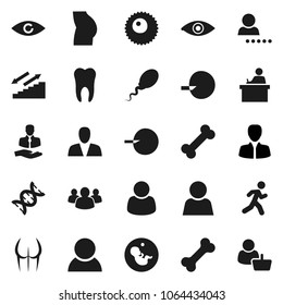 Flat vector icon set - student vector, manager, buttocks, stairways run, bone, client, group, eye, dna, pregnancy, insemination, sperm, ovule, tooth, user, login, consumer, customer