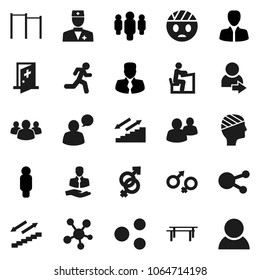 Flat vector icon set - student vector, manager, man, horizontal bar, stairways run, client, speaking, social media, group, doctor, gender sign, head bandage, medical room, share, login, consumer