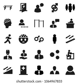 Flat vector icon set - student vector, manager, man, horizontal bar, stairways run, client, speaking, gender sign, head bandage, medical room, doctor, share, login, consumer
