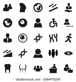 Flat vector icon set - student vector, man, buttocks, stairways run, client, group, disabled, eye, dna, pregnancy, chromosomes, ovule, tooth, user, login, consumer, customer