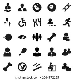 Flat vector icon set - student vector, manager, man, stairways run, bone, client, group, disabled, eye, dna, pregnancy, insemination, chromosomes, sperm, ovule, user, login, consumer, customer