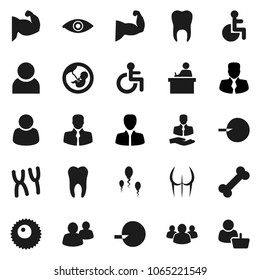 Flat vector icon set - student vector, manager, muscule hand, buttocks, bone, client, group, disabled, eye, pregnancy, insemination, chromosomes, sperm, ovule, tooth, user, customer