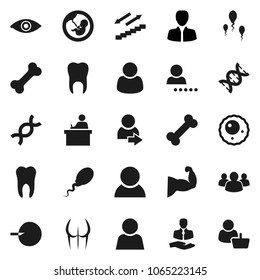 Flat vector icon set - student vector, manager, muscule hand, buttocks, stairways run, bone, client, group, eye, dna, pregnancy, insemination, sperm, ovule, tooth, user, login, consumer, customer