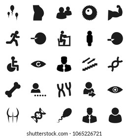 Flat vector icon set - student vector, manager, man, muscule hand, buttocks, stairways run, bone, client, group, disabled, eye, dna, insemination, chromosomes, sperm, ovule, login, customer