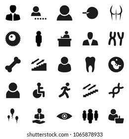 Flat vector icon set - student vector, manager, man, buttocks, stairways run, bone, client, disabled, eye, dna, pregnancy, insemination, chromosomes, sperm, ovule, tooth, user, login, consumer