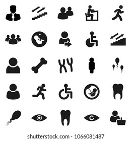 Flat vector icon set - student vector, manager, man, stairways run, bone, group, disabled, eye, pregnancy, chromosomes, sperm, tooth, user, login, customer