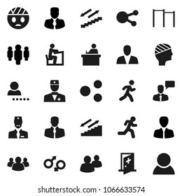 Flat vector icon set - student vector, manager, man, horizontal bar, stairways run, client, speaking, social media, group, doctor, gender sign, head bandage, medical room, share, login, consumer