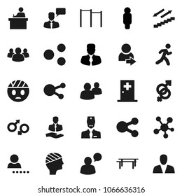 Flat vector icon set - student vector, manager, man, horizontal bar, stairways run, client, speaking, social media, group, gender sign, head bandage, medical room, doctor, share, login, consumer