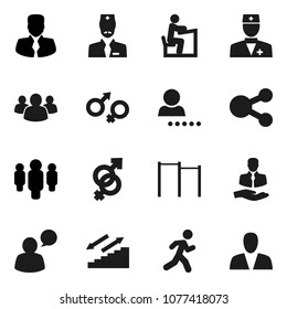 Flat vector icon set - student vector, manager, man, horizontal bar, stairways run, client, speaking, group, doctor, gender sign, share, login, consumer