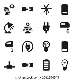 Flat vector icon set - table lamp vector, battery, connect, connection, solar panel, windmill, power plug, mixer, bulb