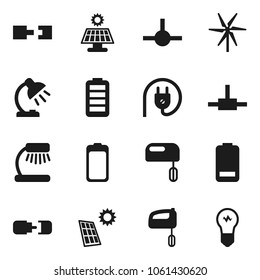Flat vector icon set - table lamp vector, battery, connect, connection, solar panel, windmill, power plug, mixer, bulb