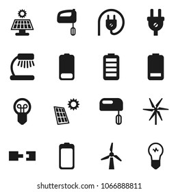Flat vector icon set - table lamp vector, battery, connection, solar panel, windmill, power plug, mixer, bulb
