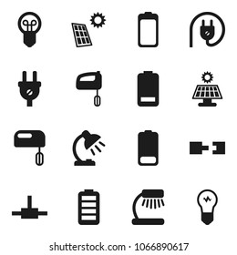 Flat vector icon set - table lamp vector, battery, connect, connection, solar panel, power plug, mixer, bulb