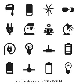 Flat vector icon set - table lamp vector, battery, connect, connection, solar panel, windmill, power plug, mixer, bulb