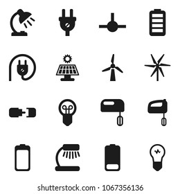 Flat vector icon set - table lamp vector, battery, connect, connection, solar panel, windmill, power plug, mixer, bulb