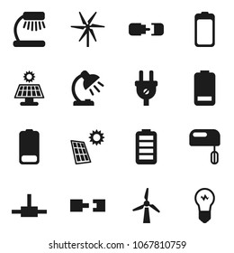 Flat vector icon set - table lamp vector, battery, connect, connection, solar panel, windmill, power plug, mixer, bulb