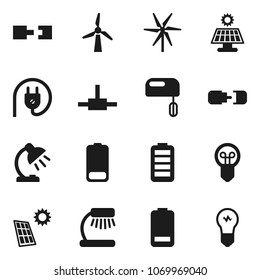 Flat vector icon set - table lamp vector, battery, connect, connection, solar panel, windmill, power plug, mixer, bulb