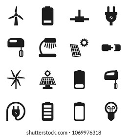 Flat vector icon set - table lamp vector, battery, connect, connection, solar panel, windmill, power plug, mixer, bulb