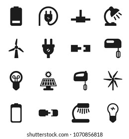 Flat vector icon set - table lamp vector, battery, connect, connection, solar panel, windmill, power plug, mixer, bulb