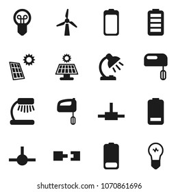 Flat vector icon set - table lamp vector, battery, connect, connection, solar panel, windmill, mixer, bulb
