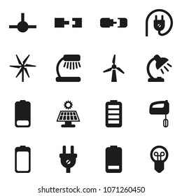 Flat vector icon set - table lamp vector, battery, connect, connection, solar panel, windmill, power plug, mixer, bulb